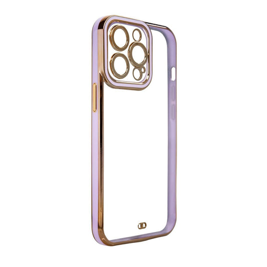 Fashion Case for iPhone 12 Pro Gold Frame Gel Cover Purple_0