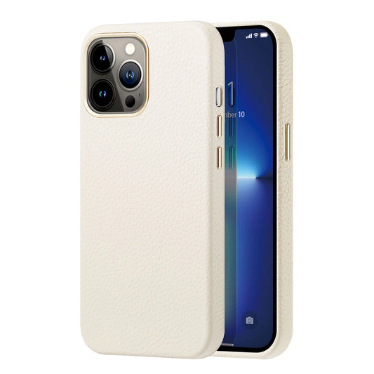 Dux Ducis Roma leather case for iPhone 13 Pro Max elegant genuine leather case white_0