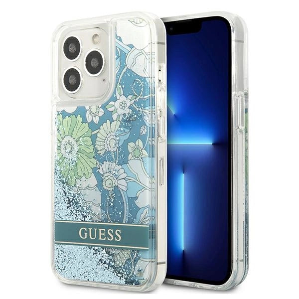 Guess GUHCP13LLFLSN iPhone 13 Pro / 13 6.1" green/green hardcase Flower Liquid Glitter_0