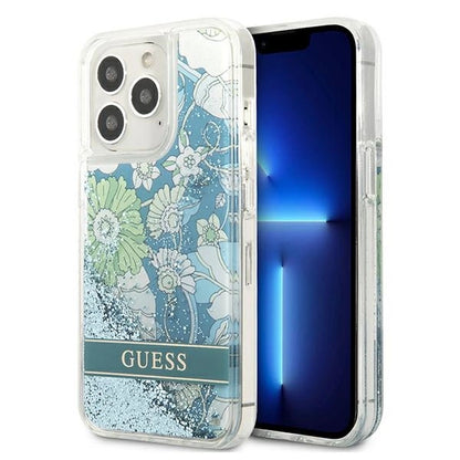 Guess GUHCP13LLFLSN iPhone 13 Pro / 13 6.1" green/green hardcase Flower Liquid Glitter_0