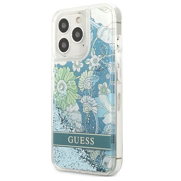 Guess GUHCP13LLFLSN iPhone 13 Pro / 13 6.1" green/green hardcase Flower Liquid Glitter_1