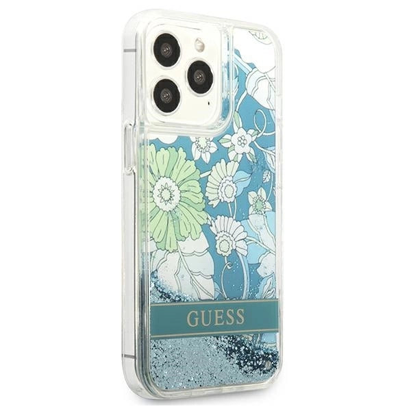 Guess GUHCP13LLFLSN iPhone 13 Pro / 13 6.1" green/green hardcase Flower Liquid Glitter_3