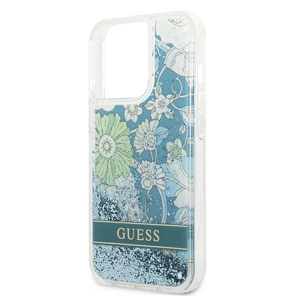 Guess GUHCP13LLFLSN iPhone 13 Pro / 13 6.1" green/green hardcase Flower Liquid Glitter_5