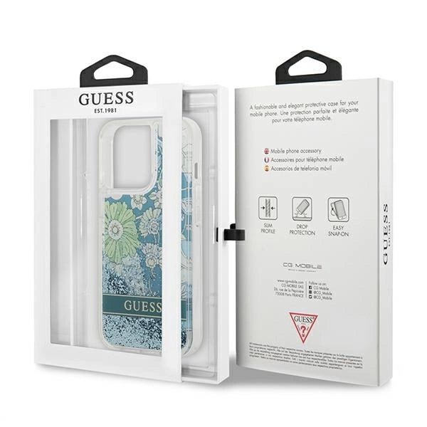 Guess GUHCP13LLFLSN iPhone 13 Pro / 13 6.1" green/green hardcase Flower Liquid Glitter_7