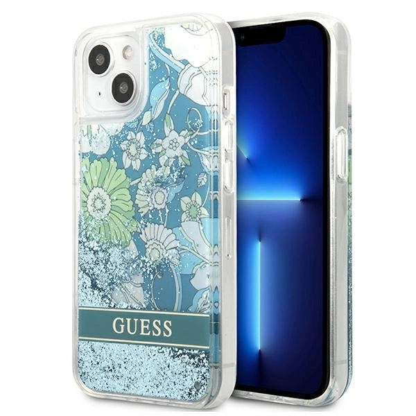 Guess GUHCP13MLFLSN iPhone 13 6.1" green/green hardcase Flower Liquid Glitter_0