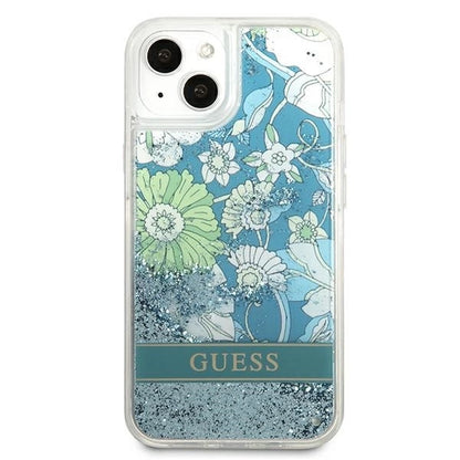 Guess GUHCP13MLFLSN iPhone 13 6.1" green/green hardcase Flower Liquid Glitter_2