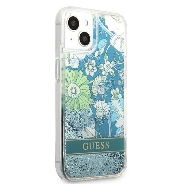 Guess GUHCP13MLFLSN iPhone 13 6.1" green/green hardcase Flower Liquid Glitter_3