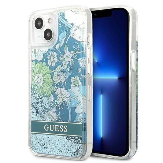 Guess GUHCP13SLFLSN iPhone 13 mini 5.4" green/green hardcase Flower Liquid Glitter_0