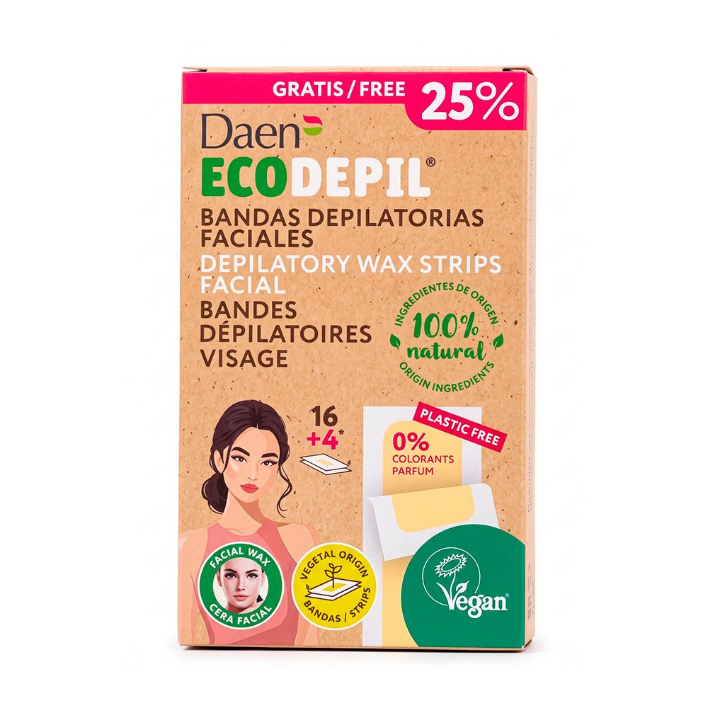 Tiras de cera fria para depilaÃ§Ã£o ecodepil faciais 16 + 4 un_0
