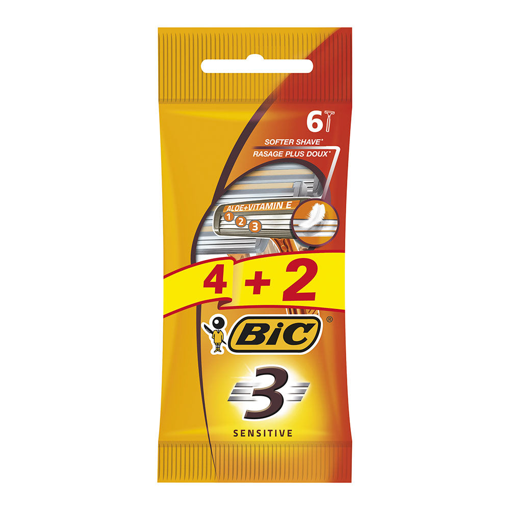 LÃ¢minas descartavÃ©is para barbear 3 sensitive pack 4+2 unidades_0