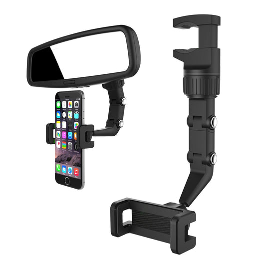 Adjustable car rearview mirror holder for smartphone black_0