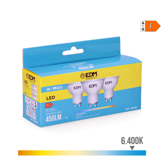 Kit 3 lÃ¢mpadas dicroicas led gu10 5w 450lm 6400k luz fria Ã¸5x5,5cm edm_0