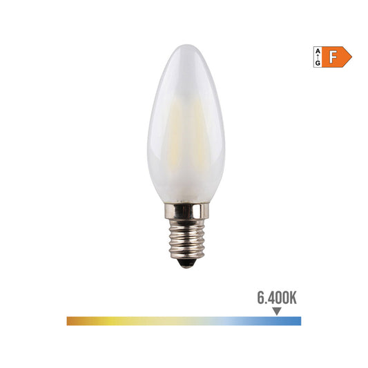 LÃ¢mpada vela com filamento de led. vidro mate e14 4,5w 470lm 6400k luz fria Ã¸3,5x9,8cm edm_0