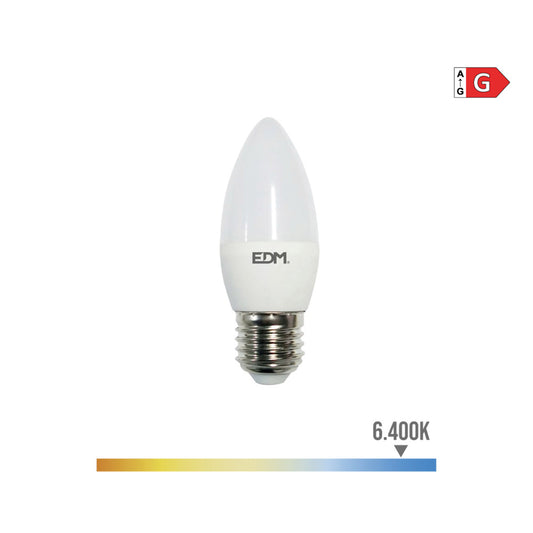 LÃ¢mpada vela led e27 5w 400lm 6400k luz fria Ã¸3,5x10cm edm_0