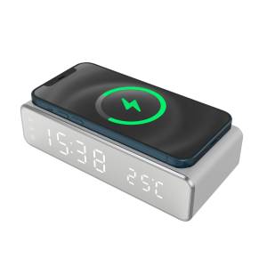 Techmade Sveglia con Ricarica Wireless Smartphone 15W Siver_0