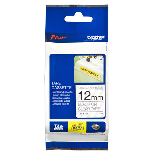 (TZES131) NASTRO LAMINATO ADESIVO RESISTENTE 12MM 8 METRI NERO SU TRASPARENTE_0