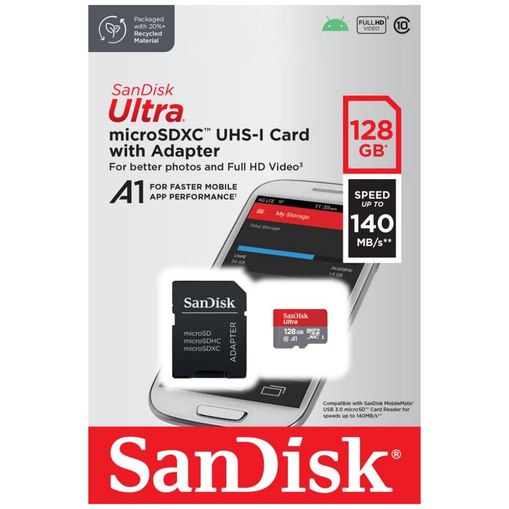 Cartão de Memória SanDisk Ultra 128GB MicroSDXC UHS-I Classe 10