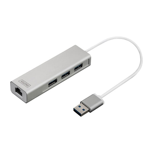 DIGITUS Hub USB 3.0 3-Portas / Adaptador Gigabit LAN / Preto_0