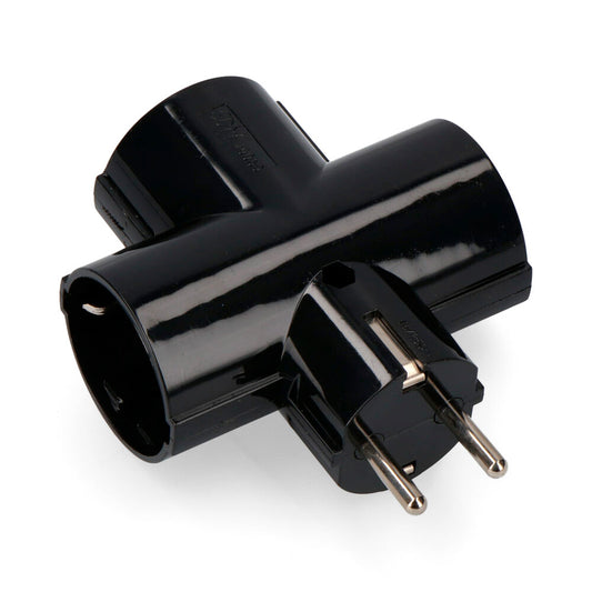 Ficha tripla com baquelite t/tl tipo f 4,8mm 16a 250v max 3680w preto (embalado)_0