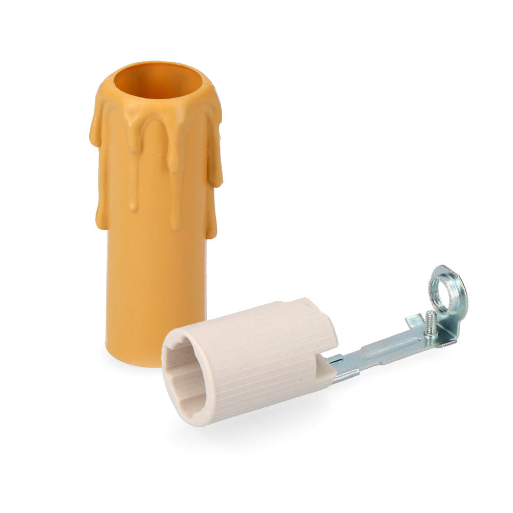 E-14 porta-lÃ¢mpadas em porcelana + vela mÃ©dia creme (embalado)_0