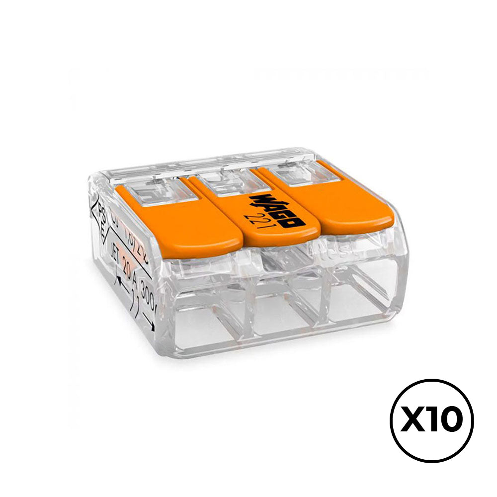 Conector rÃ¡pido com alavanca 3 condutores, Ã¸ mÃ¡ximo 4 mmÂ², 450 v, 32 a; transparente; 18,8 x 18,6 x 8,4 mm. contÃ©m 10 unidades_0