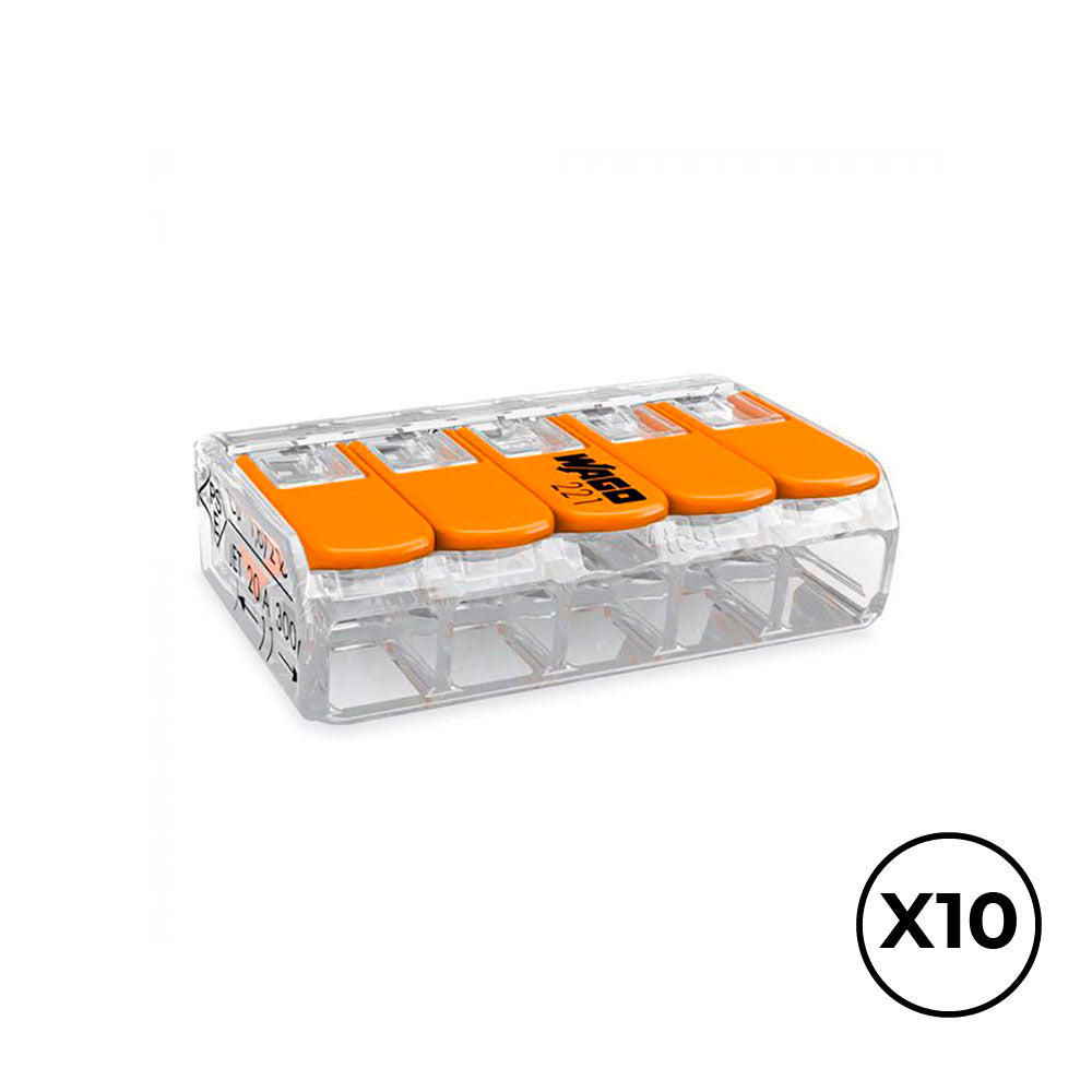 Conector rÃ¡pido com alavanca 5 condutores, Ã¸ mÃ¡ximo 4 mmÂ², 450 v, 32 a; transparente; 30 x 18,6 x 8,4 mm. contÃ©m 10 unidades_0