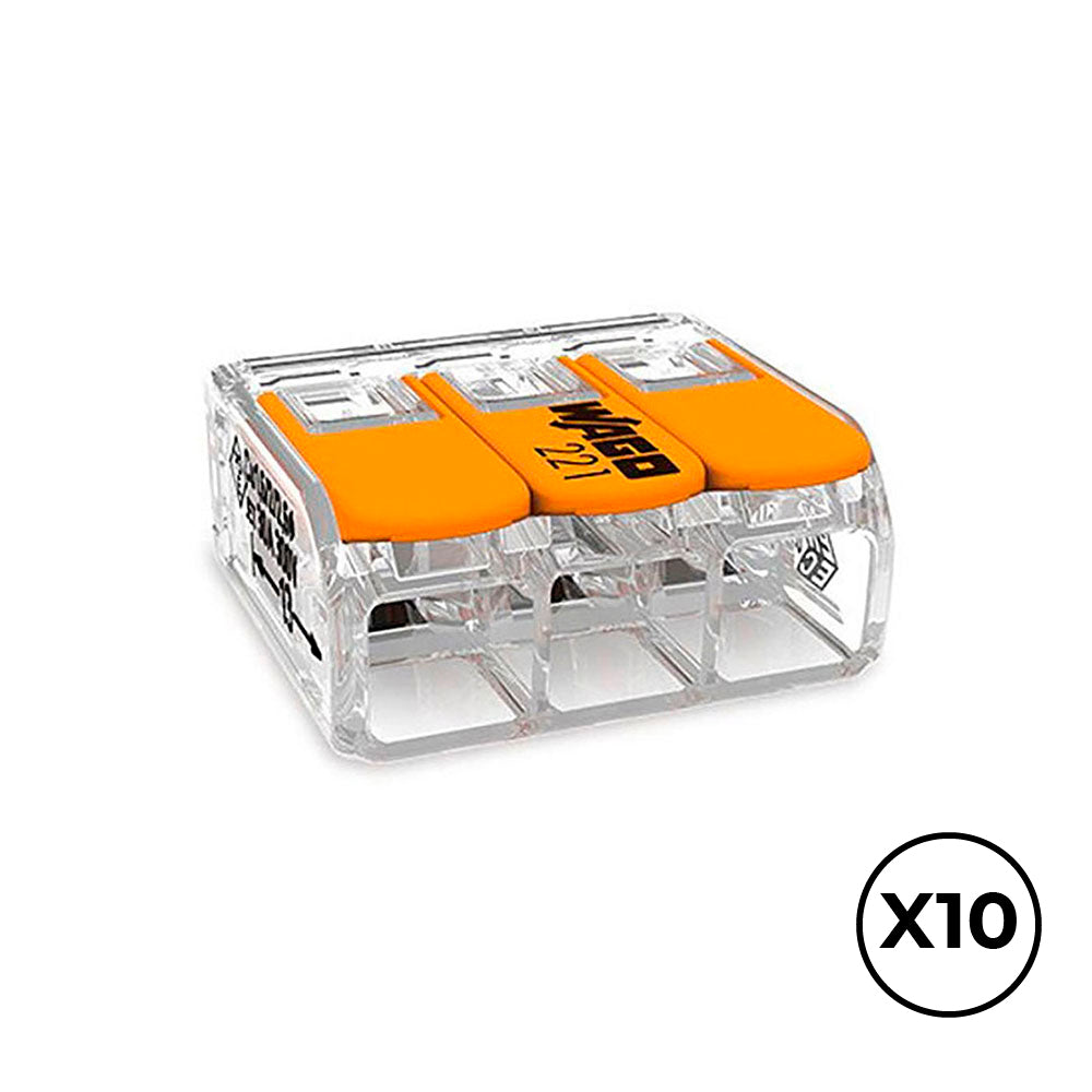 Conector rÃ¡pido com alavanca 3 condutores, Ã¸ mÃ¡ximo 6 mmÂ², 450 v, 41 a; transparente; 22,9 x 21,1 x 10,1 mm. contÃ©m 10 unidades_0