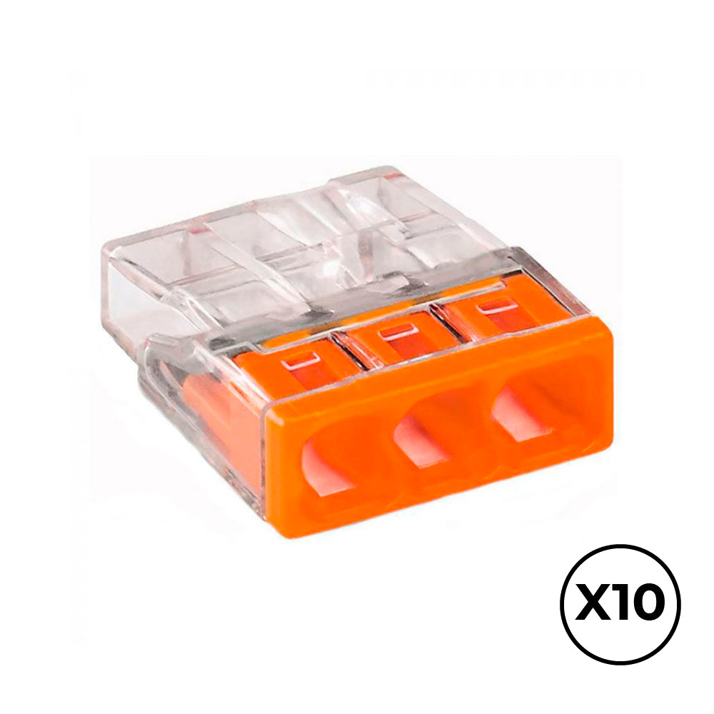 Conector rÃ¡pido 3 condutores rÃ­gidos, Ã¸ mÃ¡ximo 2,5 mmÂ², transparente / laranja. contÃ©m 10 unidades_0
