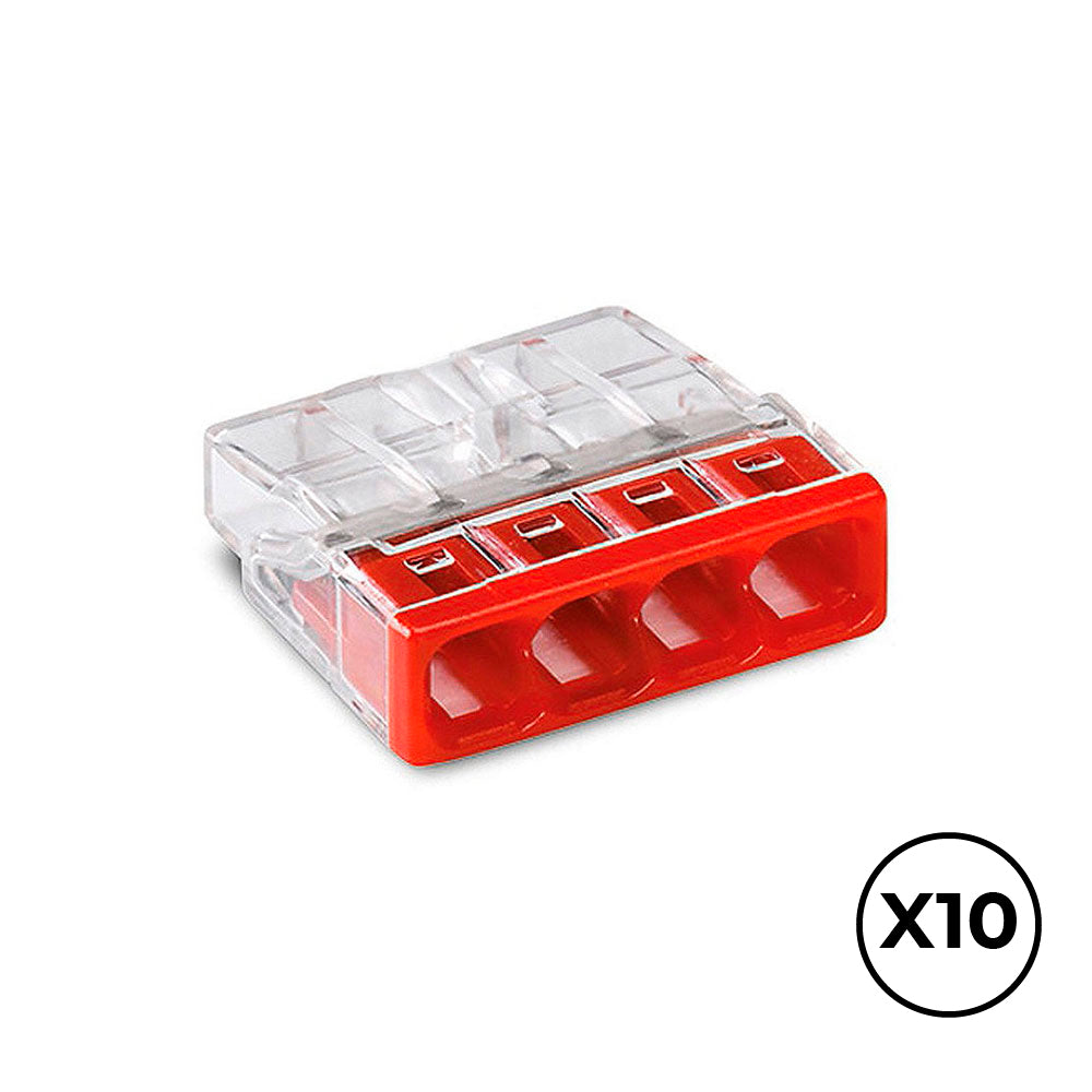 Conector rÃ¡pido 4 condutores rÃ­gidos, Ã¸ mÃ¡ximo 2,5 mmÂ², transparente / vermelha. contÃ©m 10 unidades_0