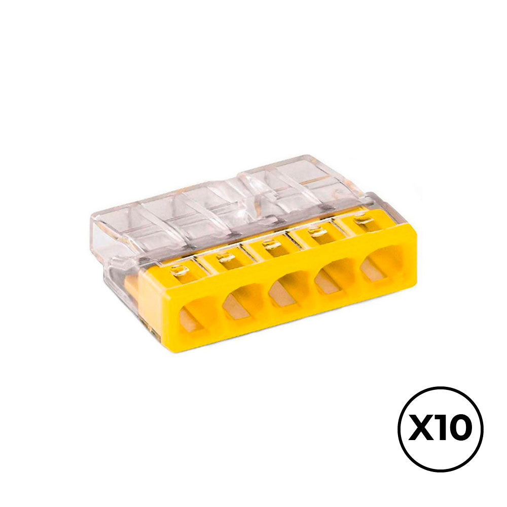 Conector rÃ¡pido 5 condutores rÃ­gidos, Ã¸ mÃ¡ximo 2,5 mmÂ², transparente / amarela. contÃ©m 10 unidades_0