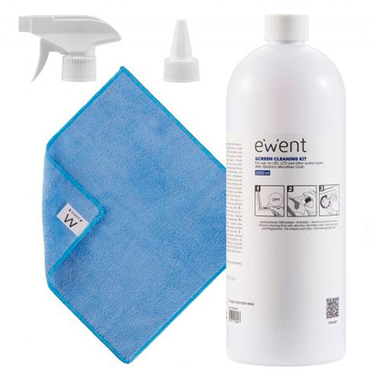 Kit Limpeza de Ecrãs EWENT / 1000ML + Pano Microfibras / Preto / EW5680_0