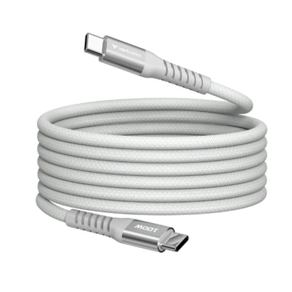 Cabo USB-C Verbatim / Magnético Nylon / Cinza 1.20m / 100W 480Mbps / VER31854_0