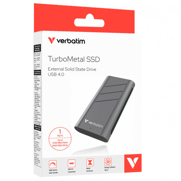 SSD Verbatim TurboMetal 1TB USB4 / Preto / 3700/3600 MB/s / 32021_0