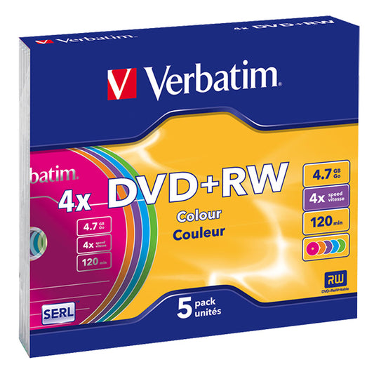DVD+RW 4,7GB 4x Speed Preto com Superfície Colorida - Verbatim Slimcase_0