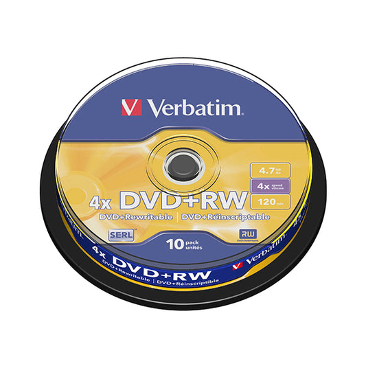 DVD+RW 4,7GB 4x Speed Matte Silver - 1x10 Cakebox Verbatim_0