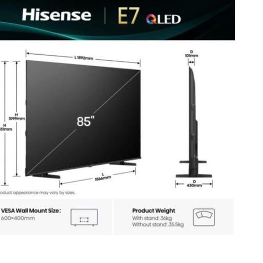 TV HISENSE 85 E79Q QLED 4K UHD SMART VIDAA / Preto_0