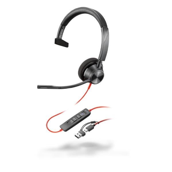 Auricular Poly Blackwire 3210 + Adaptador USB-C/A/ con Micrófono/ USB Tipo-C/ Bulk/ Negro_1
