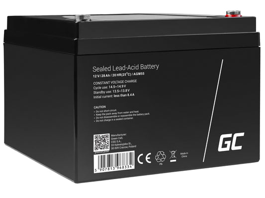 Green Cell AGM VRLA 12V 28Ah maintenance-free battery for boats, scooters, toys, wheelchairs kampera_0
