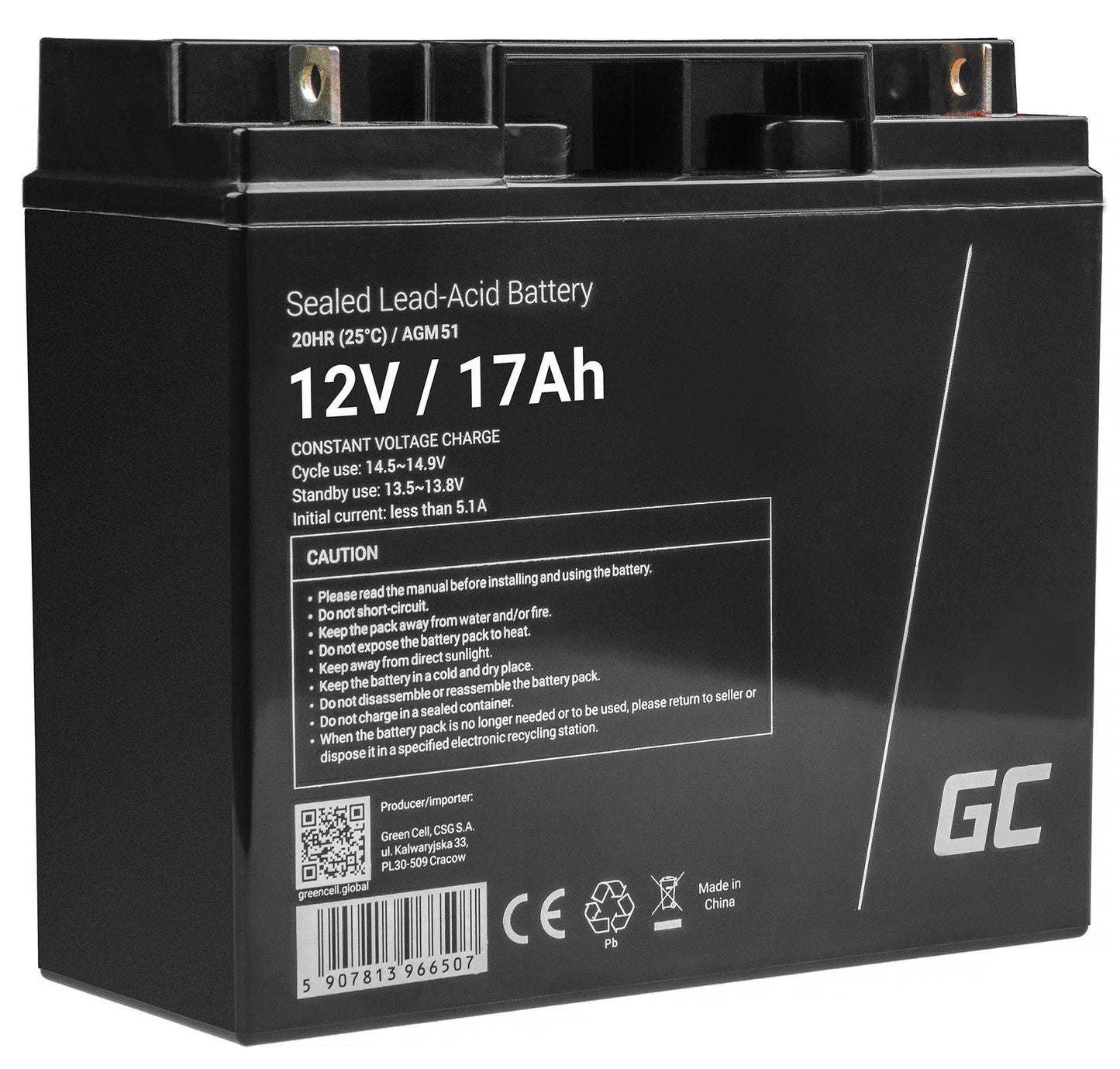 Green Cell AGM VRLA 12V 17Ah maintenance-free battery for mower, scooter, boat, wheelchair_1