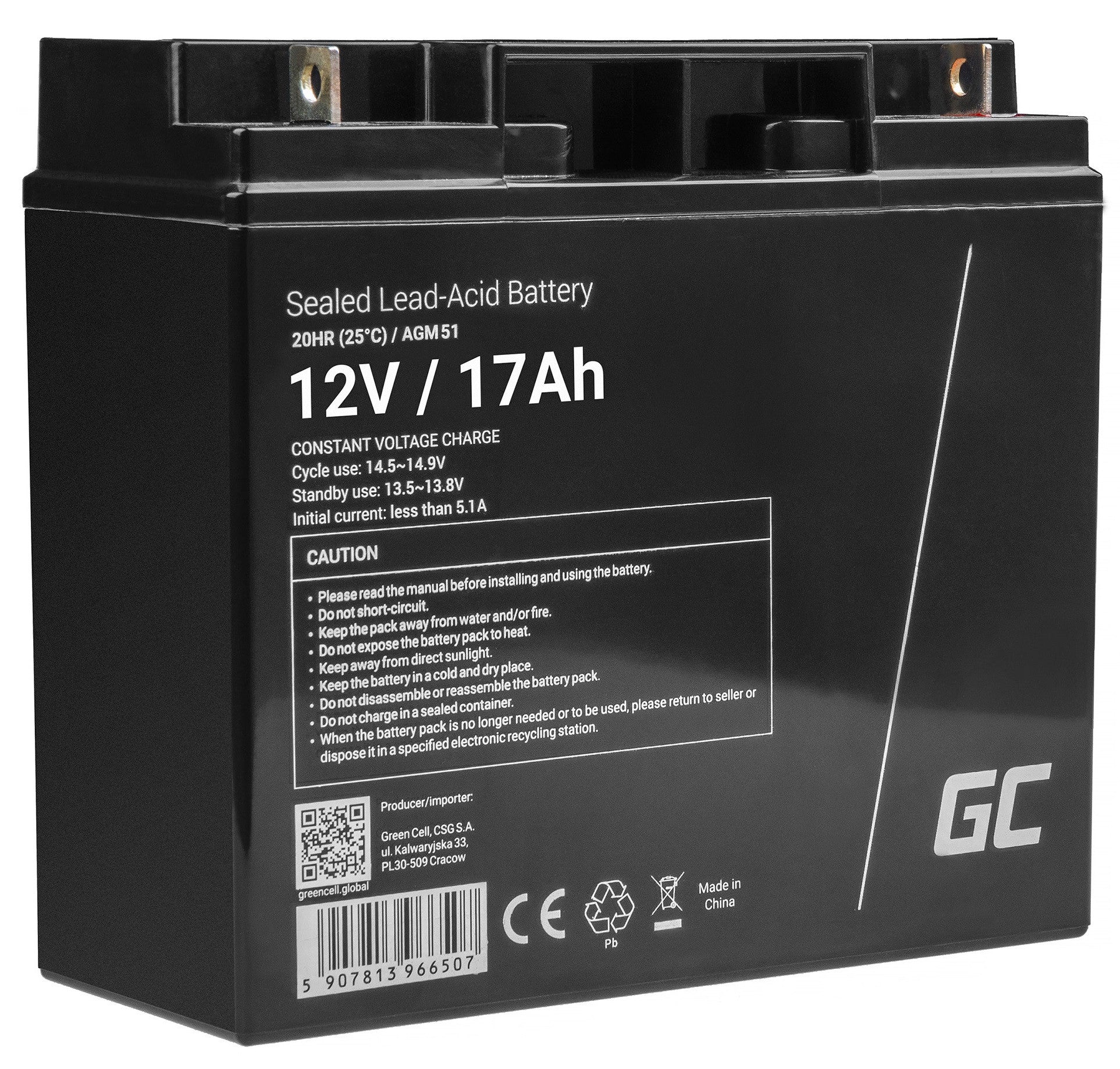 Green Cell AGM VRLA 12V 17Ah maintenance-free battery for mower, scooter, boat, wheelchair_1