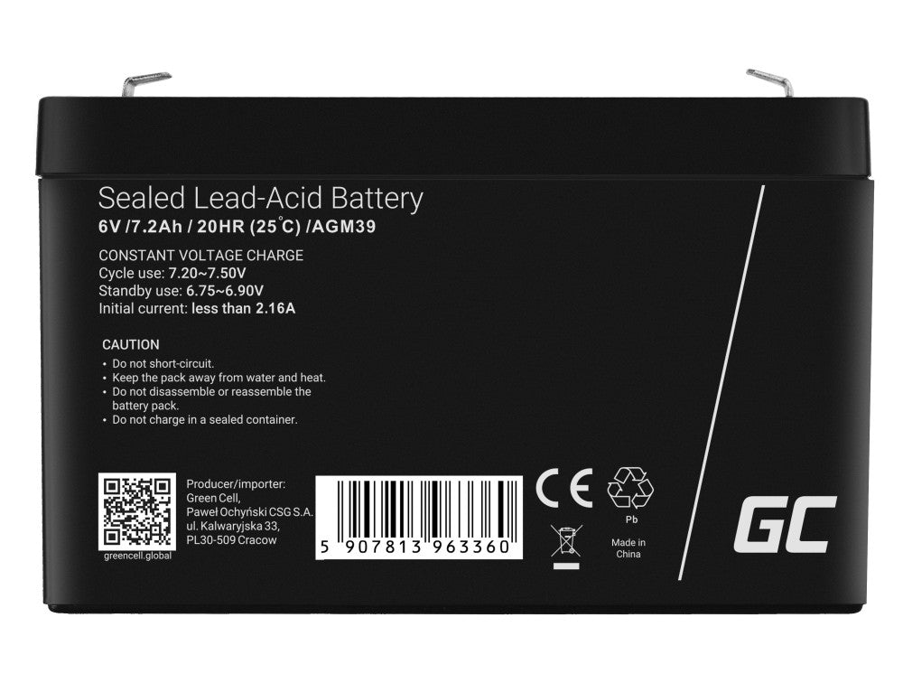 Green Cell AGM VRLA 6V 7.2Ah maintenance-free battery for the alarm system, cash register, toys_6
