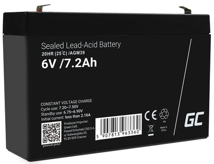 Green Cell AGM VRLA 6V 7.2Ah maintenance-free battery for the alarm system, cash register, toys_1