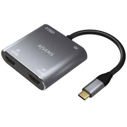 Conversor USB Tipo-C AISENS / 2x HDMI 4K SST MST / Preto / A109-0625