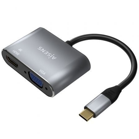 Conversor AISENS A109-0627 / Gris / HDMI Hembra - VGA Hembra - USB Tipo-C Macho / 15cm