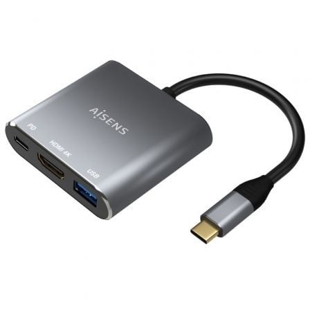 Conversor AISENS A109-0669 / USB Tipo-C Macho / HDMI Hembra / USB Hembra / USB Tipo-C Hembra / 15cm / Gris