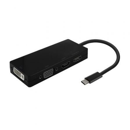 Conversor USB Tipo-C AISENS A109-0679 / HDMI Hembra - VGA Hembra - DVI Hembra - DisplayPort Hembra / 15cm / Preto