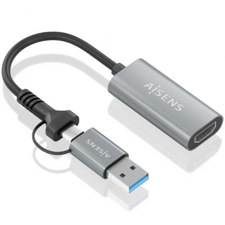 Conversor HDMI Aisens A109-0913/ USB + USB Tipo-C 3.1 Macho - HDMI Macho/ 15cm/ Gris_0