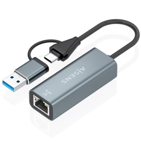 Adaptador USB + USB Tipo-C 3.2 - RJ45 Aisens A109-1032/ 1000Mbps_0