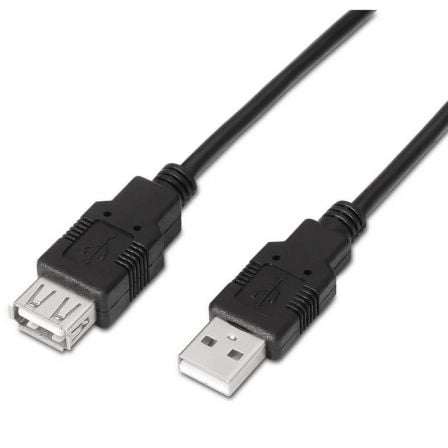 Cabo Alargador USB 2.0 Negro Aisens A101-0016 / Macho para Hembra / 1.8m / 2.5W / 60Mbps