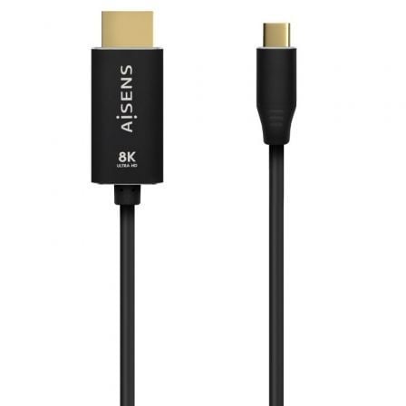 Cable Conversor AISENS A109-0711 / USB Tipo-C Macho / HDMI 8K Macho / Até 27W / 6000Mbps / 1m / Preto